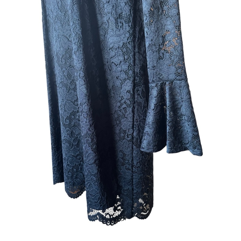 White Birch Lace Shift Dress Medium Black Bell Sleeve Sheer Overlay USA - Picture 4 of 8